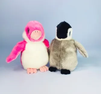 Glitter eyes penguin plush in pink and grey