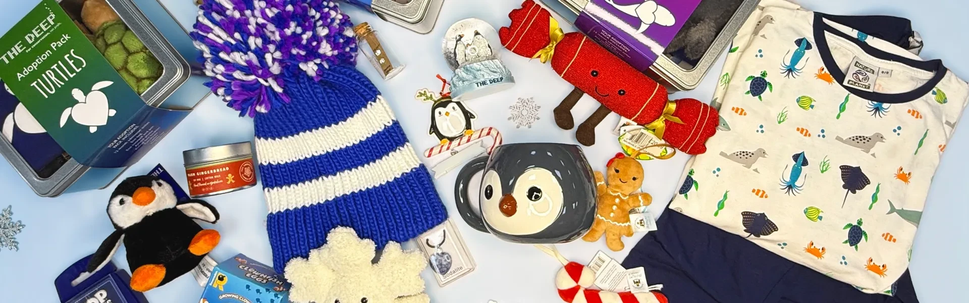 A collection of winter themed shop products